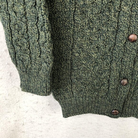 Blarney Woollen Mills Sweater Youth 8-10 Green Merino Wool Cable Knit Cardigan - Picture 7 of 12